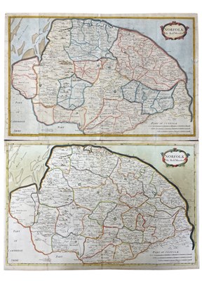 Lot 391 - ROBERT MORDEN: Two coloured maps of Norfolk....