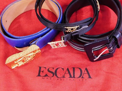 Lot 121 - Three Escada leather belts: one in blue with...