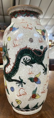 Lot 279 - Chinese crackle ware vase with polychrome...