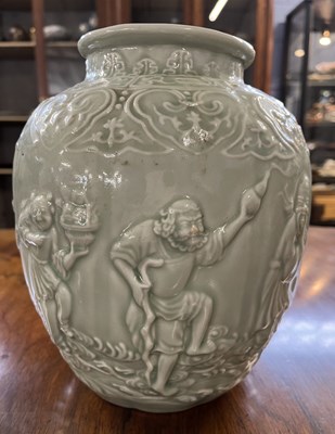 Lot 318 - A Chinese vase of globular form, the celadon...