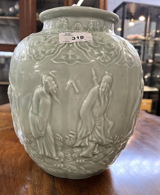 Lot 318 - A Chinese vase of globular form, the celadon...