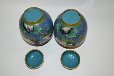 Lot 374 - A pair of Cloisonne jars and covers, the blue...