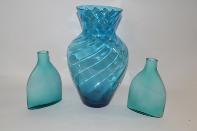 Lot 375 - A pair of turquoise coloured Art Glass vases...