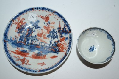 Lot 405 - A clobbered Lowestoft porcelain saucer...