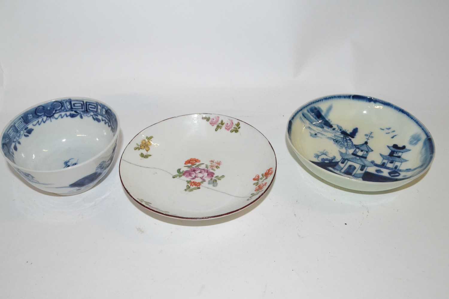 Lot 408 - Two Lowestoft porcelain saucers, one possibly...
