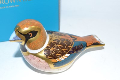 Lot 447 - Boxed Royal Crown Derby figure of a hawfinch