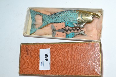 Lot 455 - Fish shaped corkscrew with simulated shagreen...