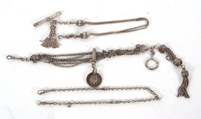 Lot 185 - Three pocket watch chains, one of which tests...