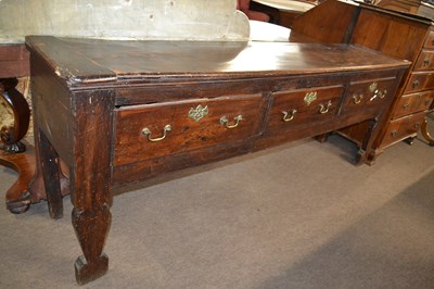 Lot 530 - Large 18th Century oak dresser base with three...