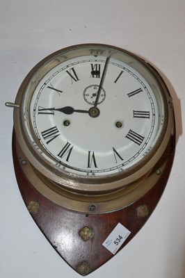 Lot 534 - Ships brass bulkhead clock of typical form...