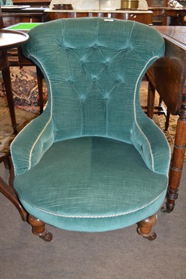 Lot 571 - Small Victorian turquoise upholstered button...