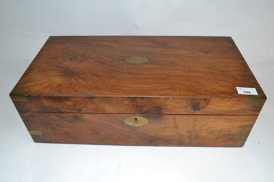 Lot 503 - Victorian walnut and brass bound writing box...