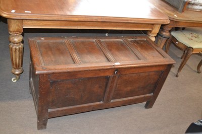 Lot 591 - An 18th Century oak coffer with hinged...