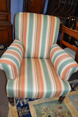 Lot 663 - Victorian armchair with later striped...