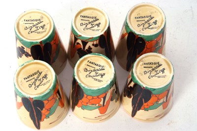 Lot 41 - Set of Six Clarice Cliff Fantasque Bizzare Beakers with Trees and House Design