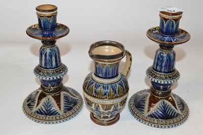 Lot 364 - Pair of Doulton Lambeth Candlesticks