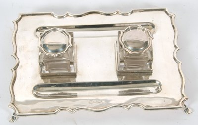 Lot 31 - A George VI silver ink stand of rectangular...