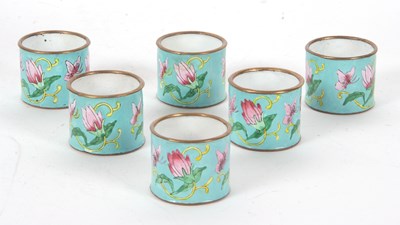 Lot 120 - A set of six Cloisonne napkin rings, turquoise...