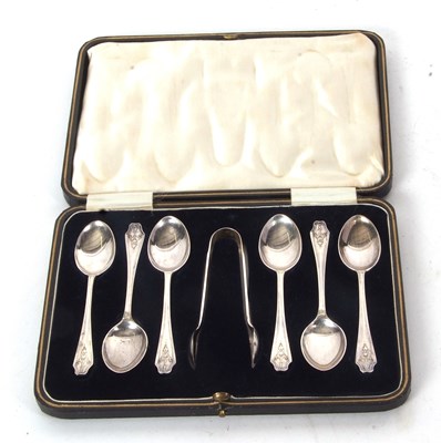 Lot 140 - A cased set of six silver teaspoons and a pair...