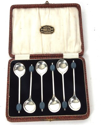 Lot 141 - Cased set of six Art Deco silver long handled...