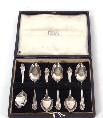 Lot 142 - Cased set of six silver teaspoons, London 1944,...