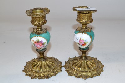 Lot 433 - Pair Gilt Metal Candlesticks with Porcelain Mounts