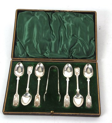 Lot 145 - A cased set of Victorian fiddle pattern and...
