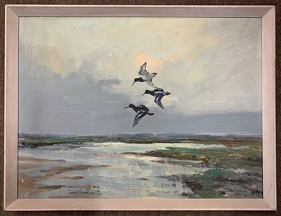 Lot 62 - Jack Cox (1914-2007) Ducks in flight, oil on...