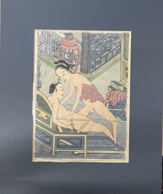 Lot 360 - A c19th century Oriental Shunga erotic print,...