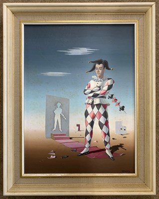 Lot 98 - N.Black (1920-1999) Harlequin and Cards Oil on Board