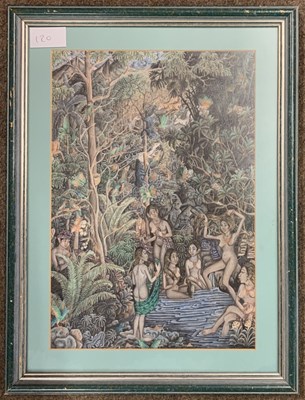 Lot 120 - Indian School, Nudes bathe in a forest setting...