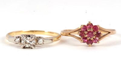 Lot 71 - Two gemset rings, the first a three stone...