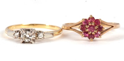 Lot 71 - Two gemset rings, the first a three stone...