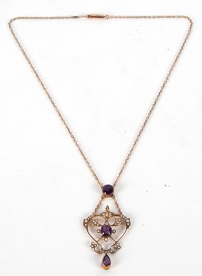 Lot 95 - A 9ct amethyst and seed pearl necklace, set...