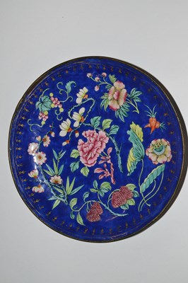 Lot 321 - A small enamelled bowl, the blue ground with...
