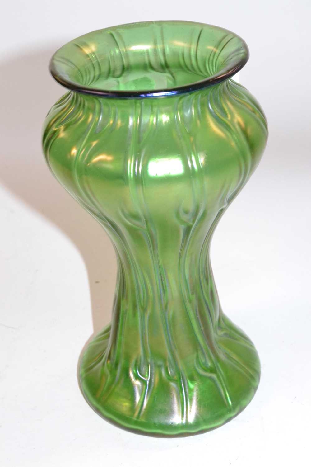 Lot 357 - A Loetz style Art Nouveau vase, green with...