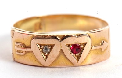 Lot 34 - A ruby and diamond double heart ring, the...