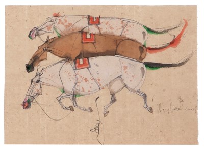 Lot 76 - Attributed to Chei Zan Gaos, trio of abstract...