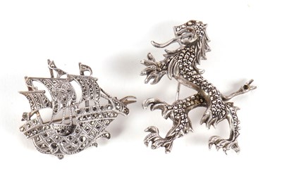 Lot 141 - Two continental silver marcasite brooches, one...