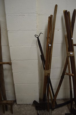 Lot 1007 - Bundle of implements to include hoe's, lifting...