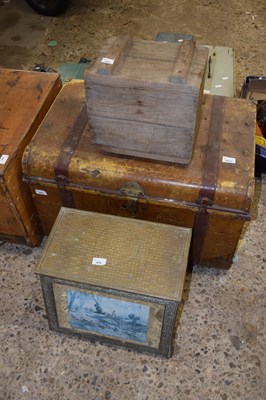 Lot 1075 - A vintage tin travelling trunk together with...