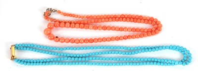 Lot 138 - A coral bead necklace, with graduated round...