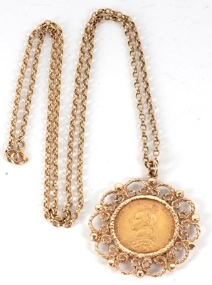 Lot 169 - An 1891 sovereign pendant, the pendant in 9ct...