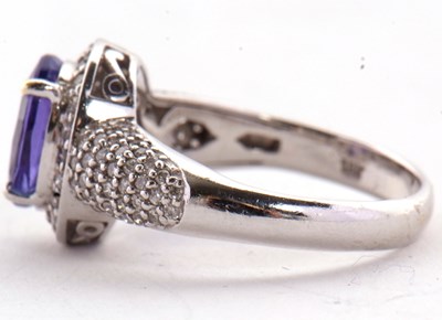 Lot 2 - An 18ct white gold tanznite and diamond ring,...