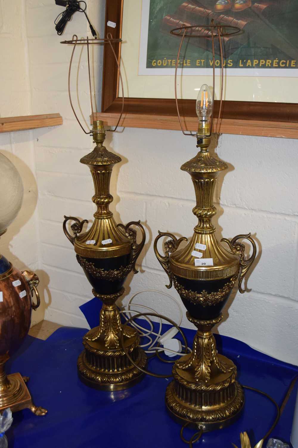 Lot 20 - A pair of modern table lamps with brass vase...