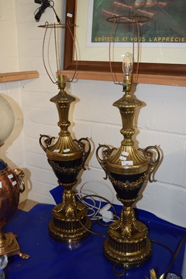 Lot 20 - A pair of modern table lamps with brass vase...