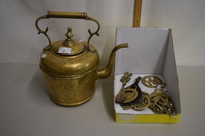 Lot 27 - A vintage brass kettle and a quantity of horse...