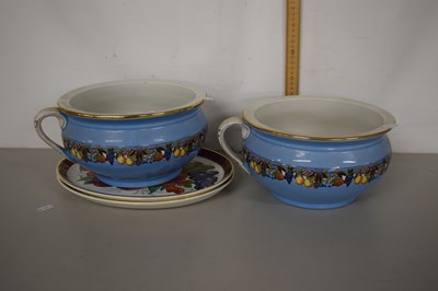 Lot 170 - Two chamber pots and two fruit decorated...