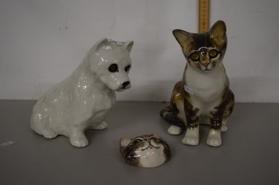 Lot 179 - Winstanley Pottery model tabby cat, a further...