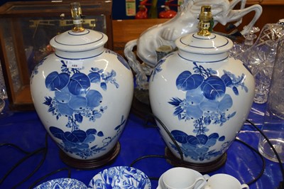 Lot 189 - Pair of large blue and white fruit decorated...